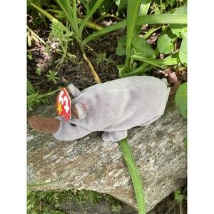 Ty Beanie Baby Spike The Rhinoceros Gray Bean Bag Plush Paper Hang Tag